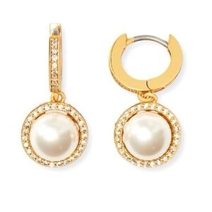 $58 Kate Spade something sparkly spade pearl  huggie earrings in gold